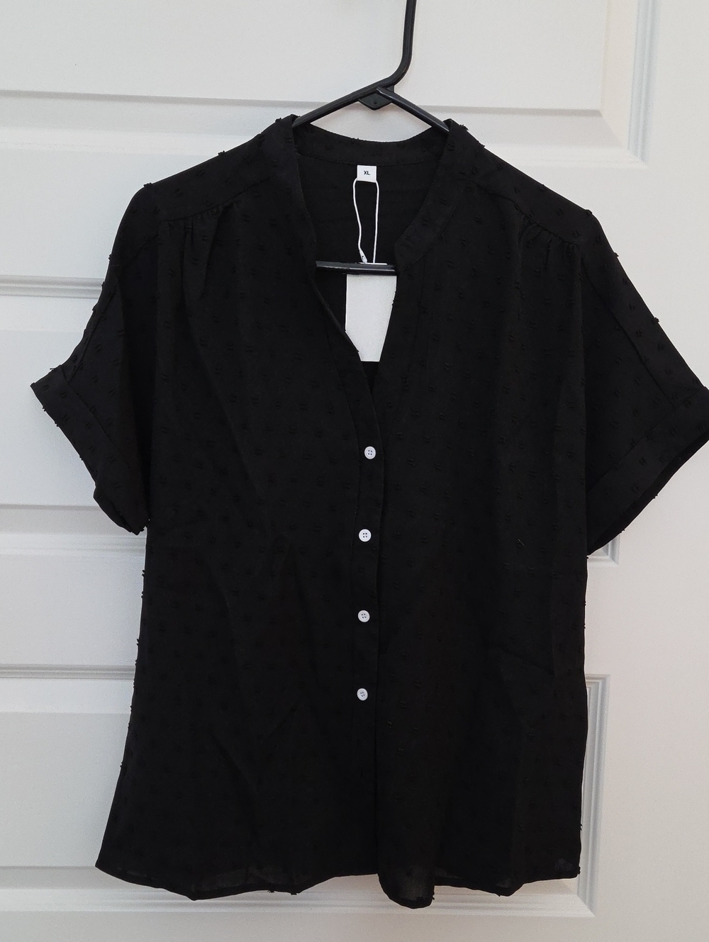 NWT - Black Short-Sleeve Button Front Women's Top